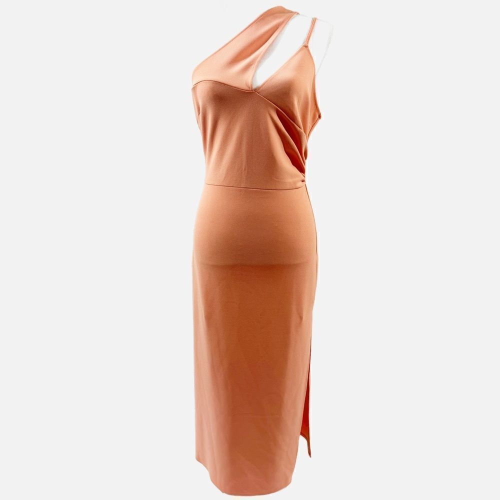 Abercrombie & Fitch Coral Peach Pink Asymmetrical Ruched Maxi Dress Size MP